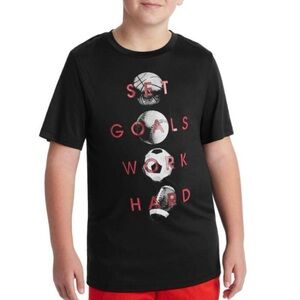 🦋 CHAMPION TSHIRT TEEN SIZE X-LARGE“SET GOALS WORK HARD” ATHLETIC WORKOUT TEE